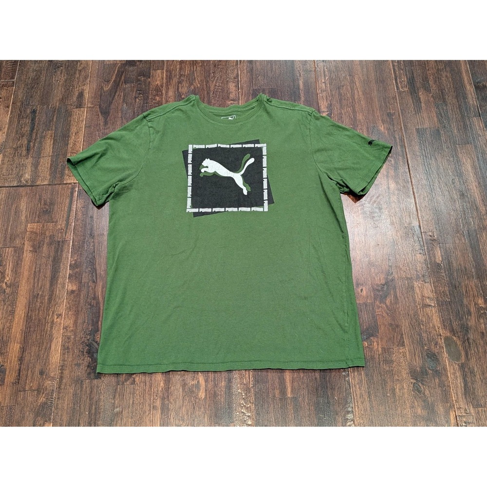 Puma Shirt Mens Large‎ Green Black Graphic Logo Short Sleeve Casual Athletic Tee